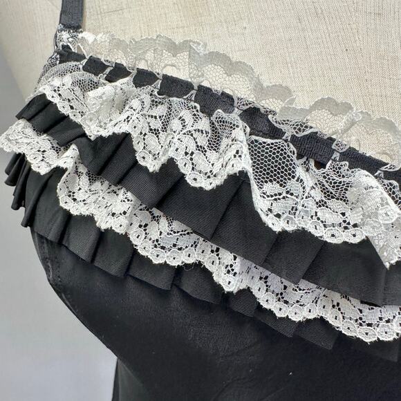 Cacique Black and Gold Lace Bustier Corset Bra Top Size 38C Velvet Trim Goth - Picture 6 of 16